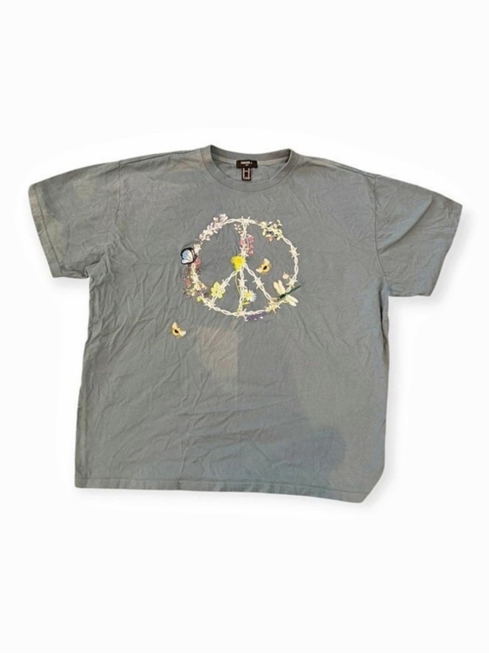 Forever 21 Floral Peace Graphic Tee Gray XL Like New